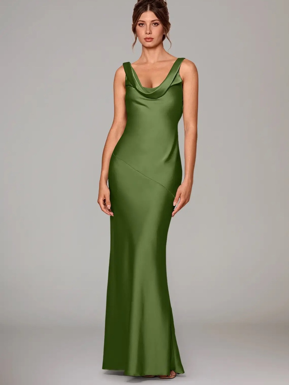 Azazie Rylina Stretch Juniper Mermaid Stretch Satin Dress